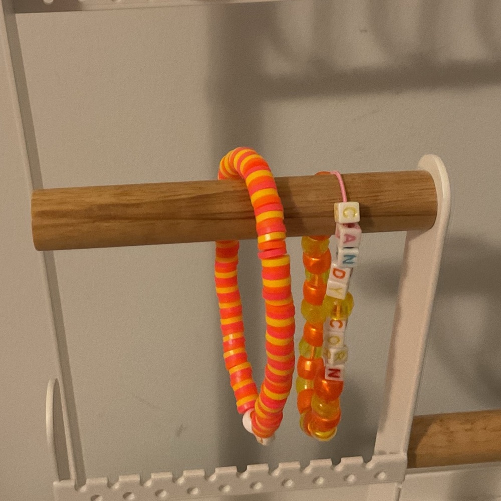 Neon Orange & Pink Beaded Bracelet Bundle